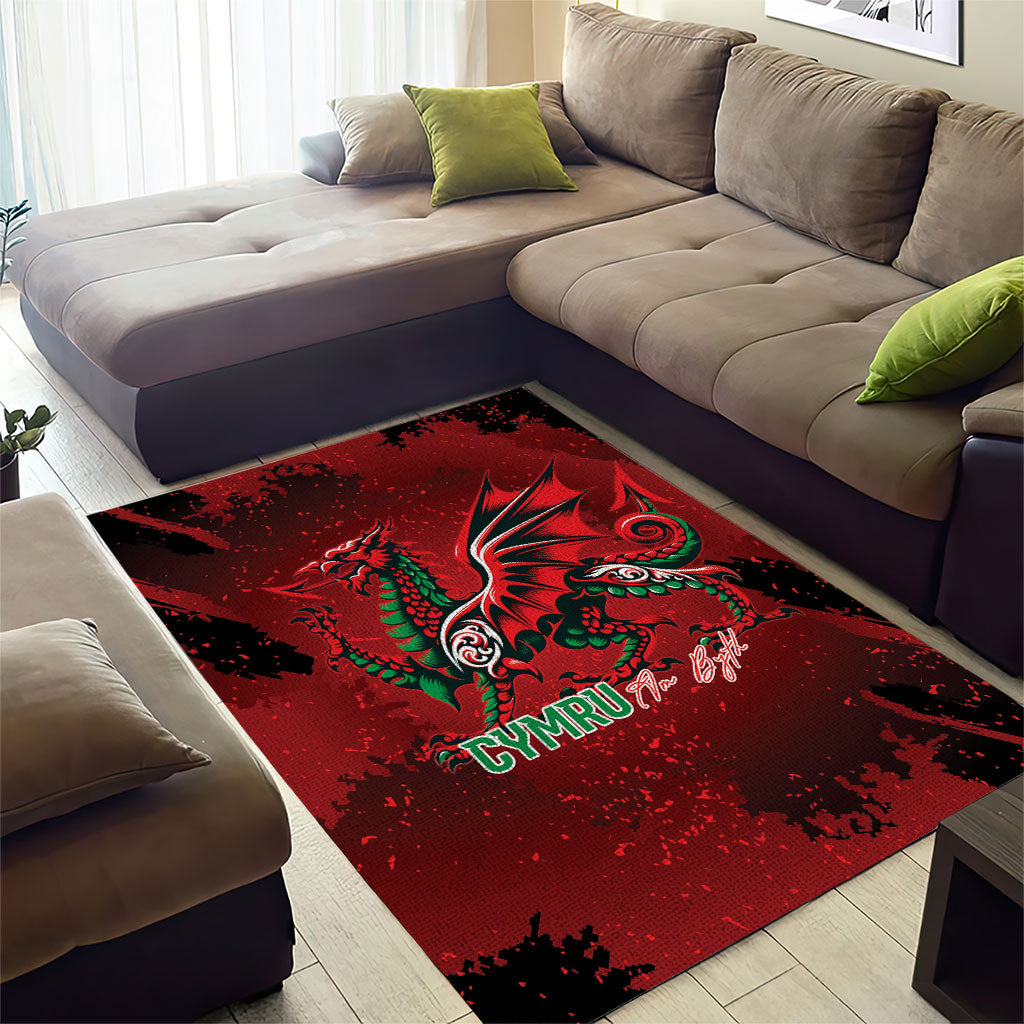 Wales Rugby National Heritage Area Rug Red Dragon Inspired Edition