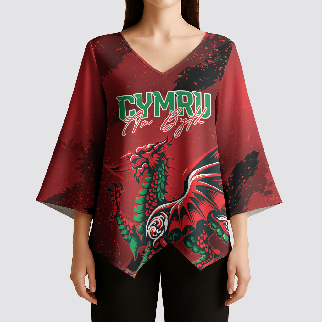 Wales Rugby National Heritage Custom Kimono Sleeve Blouse Red Dragon Inspired Edition