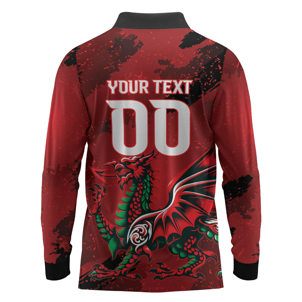 Wales Rugby National Heritage Custom Long Sleeve Polo Shirt Red Dragon Inspired Edition