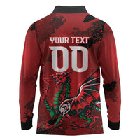Wales Rugby National Heritage Custom Long Sleeve Polo Shirt Red Dragon Inspired Edition