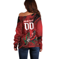 Wales Rugby National Heritage Custom Off Shoulder Sweater Red Dragon Inspired Edition