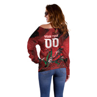 Wales Rugby National Heritage Custom Off Shoulder Sweater Red Dragon Inspired Edition
