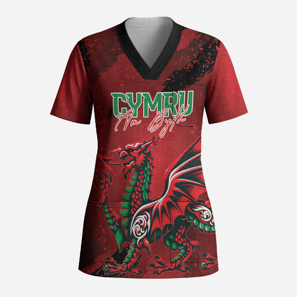 Wales Rugby National Heritage Custom Scrub Top Red Dragon Inspired Edition