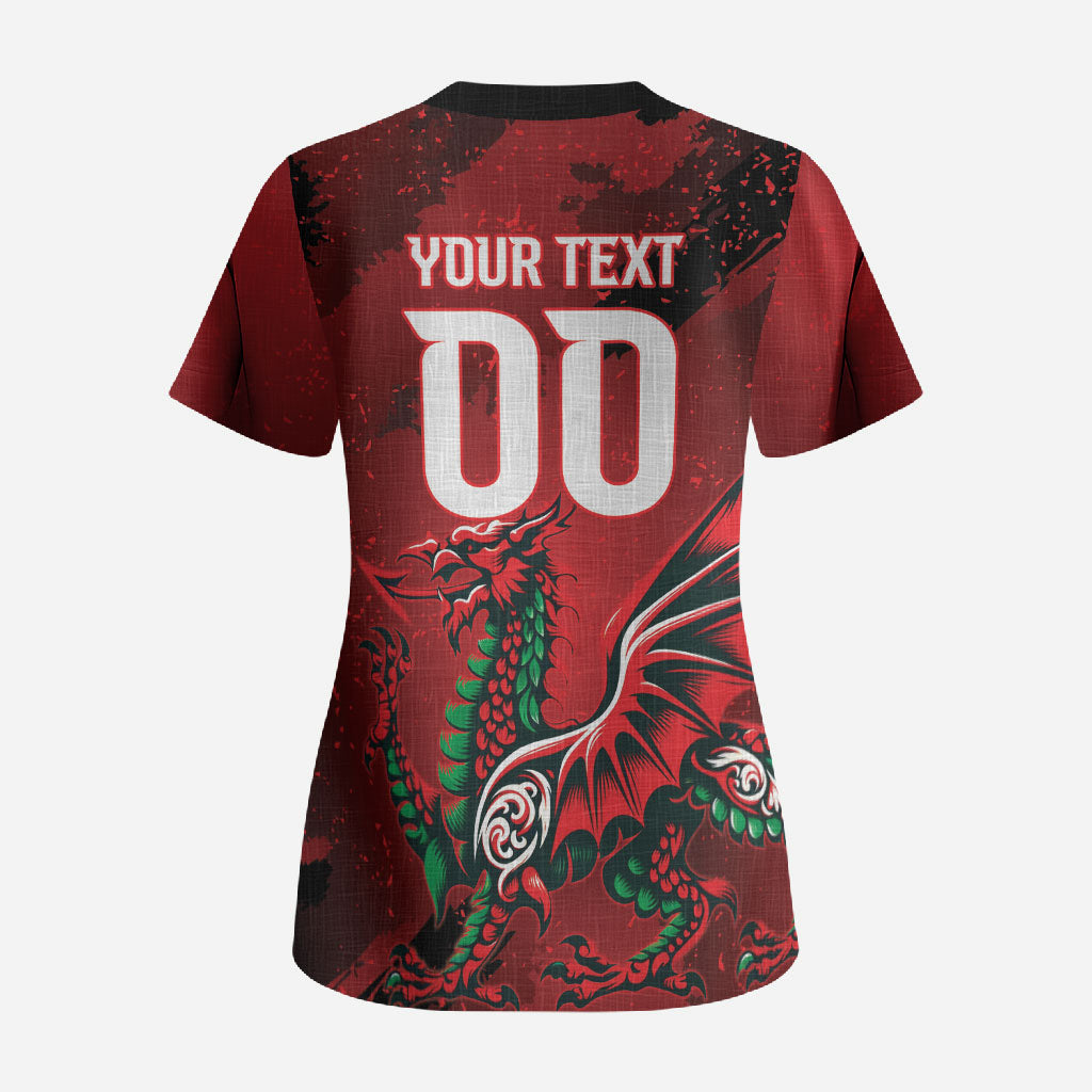 Wales Rugby National Heritage Custom Scrub Top Red Dragon Inspired Edition