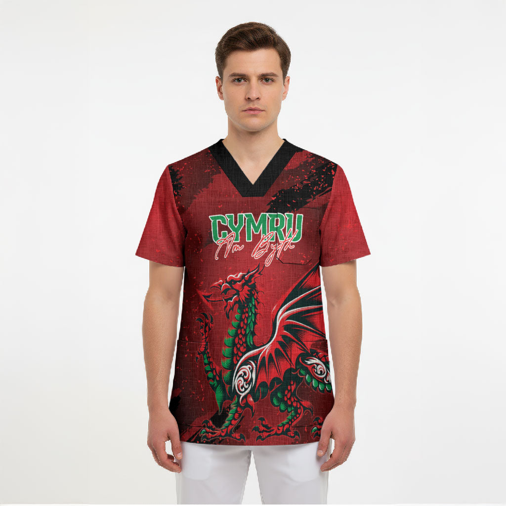 Wales Rugby National Heritage Custom Scrub Top Red Dragon Inspired Edition
