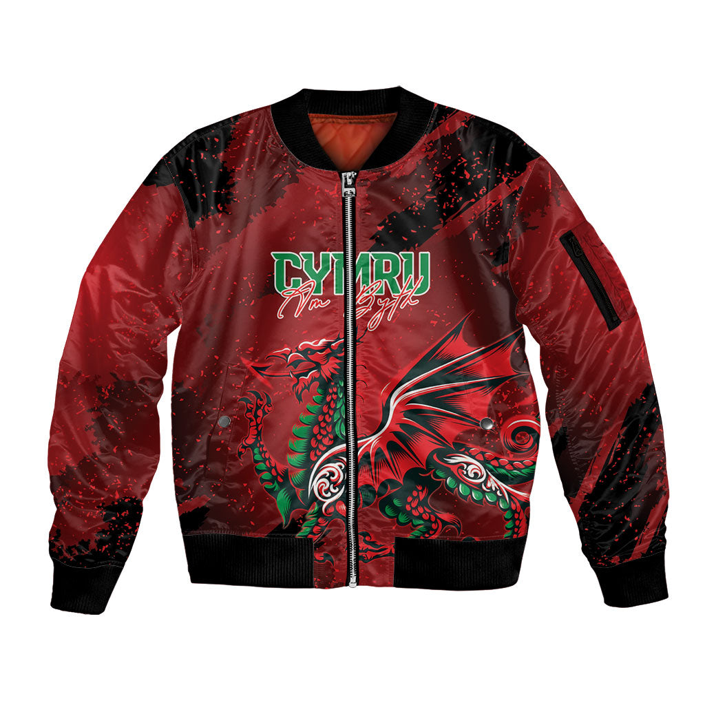Wales Rugby National Heritage Custom Sleeve Zip Bomber Jacket Red Dragon Inspired Edition