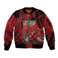Wales Rugby National Heritage Custom Sleeve Zip Bomber Jacket Red Dragon Inspired Edition