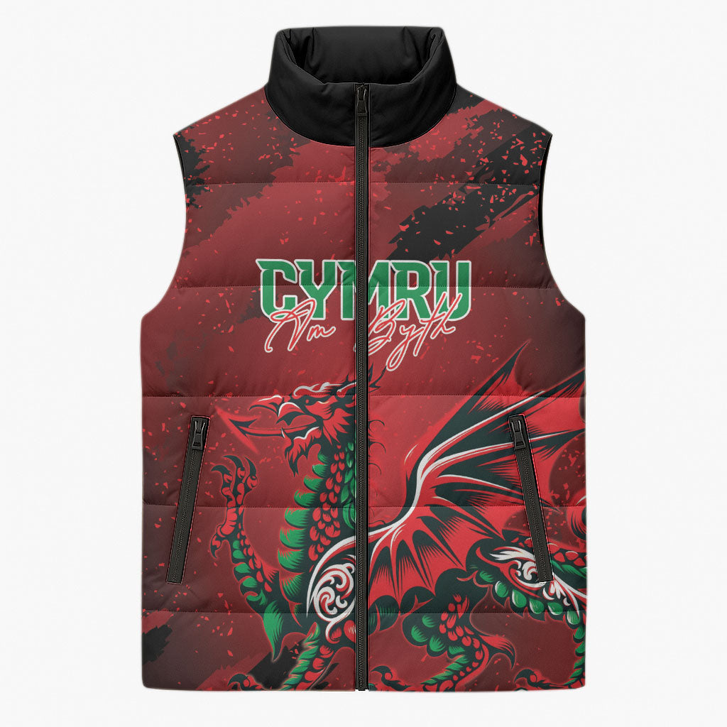 Wales Rugby National Heritage Custom Sleeveless Puffer Jacket Red Dragon Inspired Edition