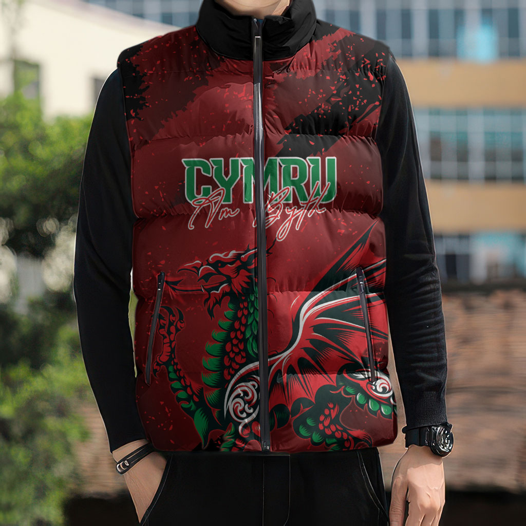 Wales Rugby National Heritage Custom Sleeveless Puffer Jacket Red Dragon Inspired Edition