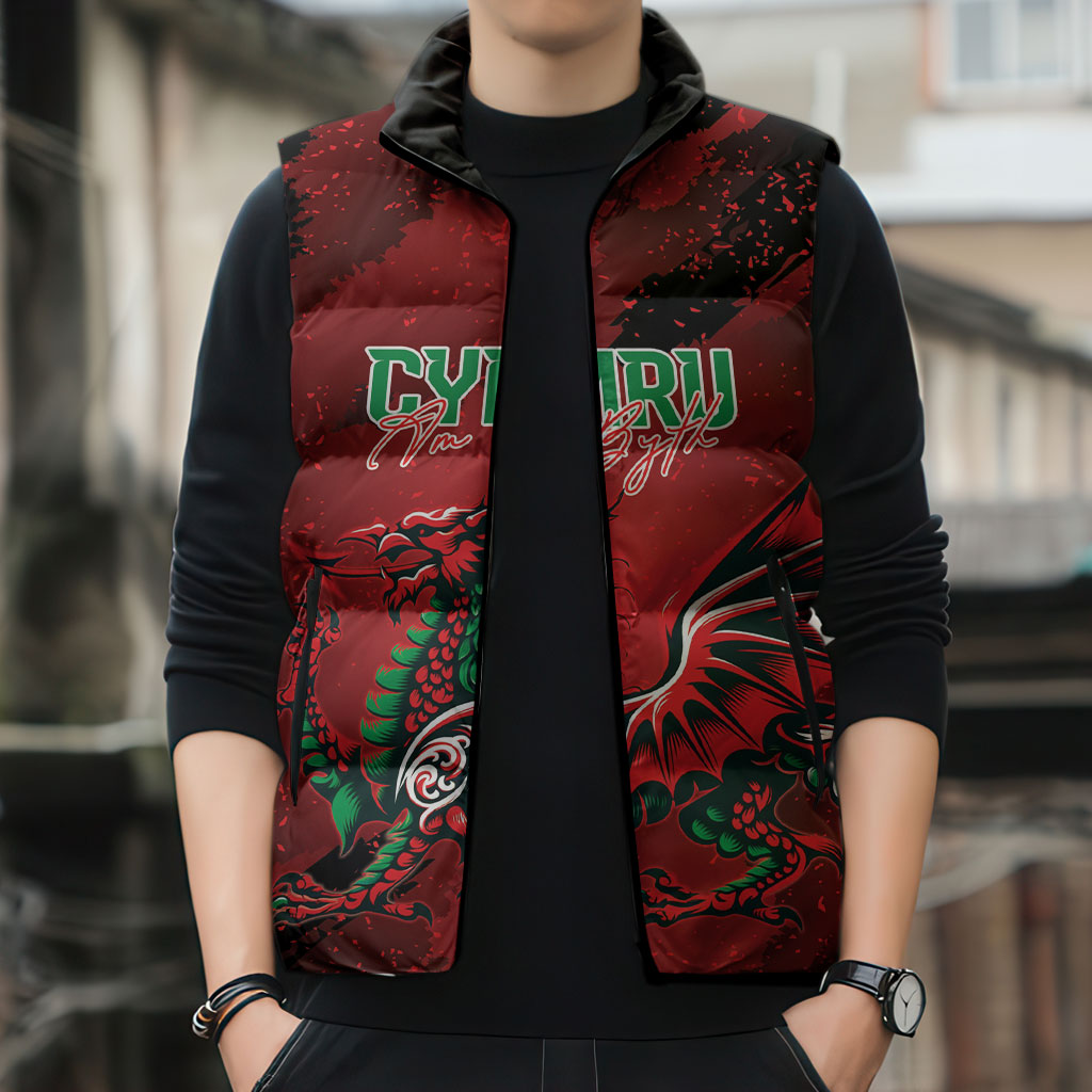 Wales Rugby National Heritage Custom Sleeveless Puffer Jacket Red Dragon Inspired Edition