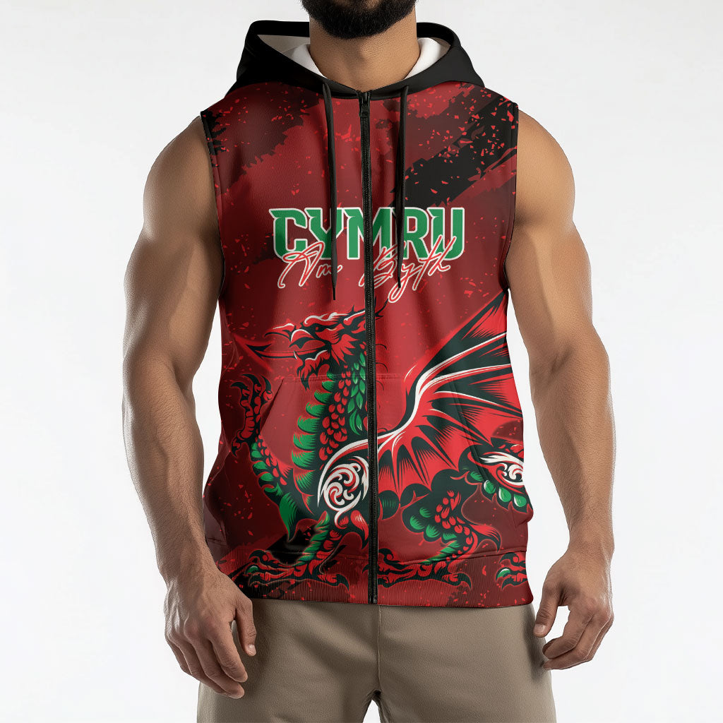 Wales Rugby National Heritage Custom Sleeveless Zip Hoodie Red Dragon Inspired Edition