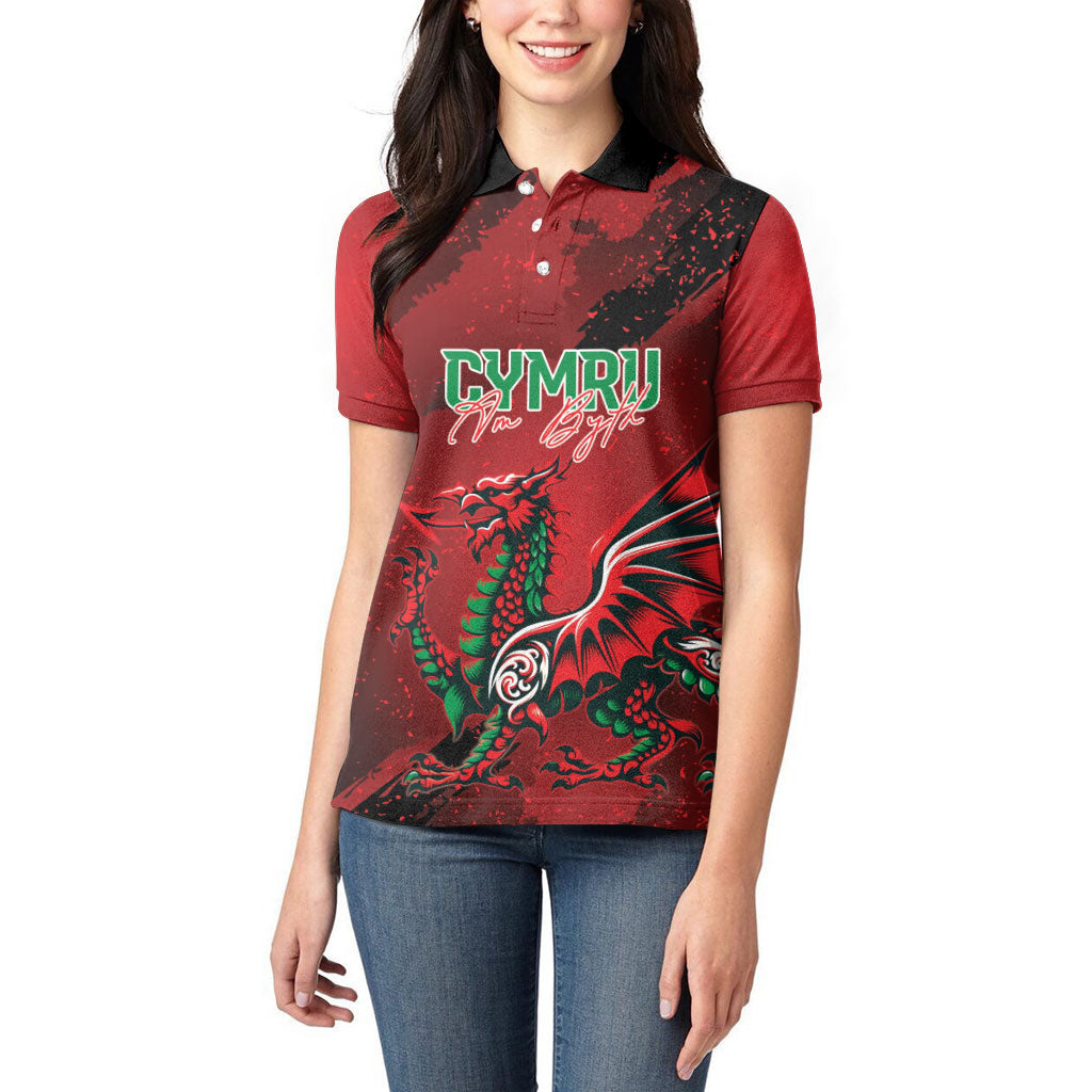 Wales Rugby National Heritage Custom Women Polo Shirt Red Dragon Inspired Edition