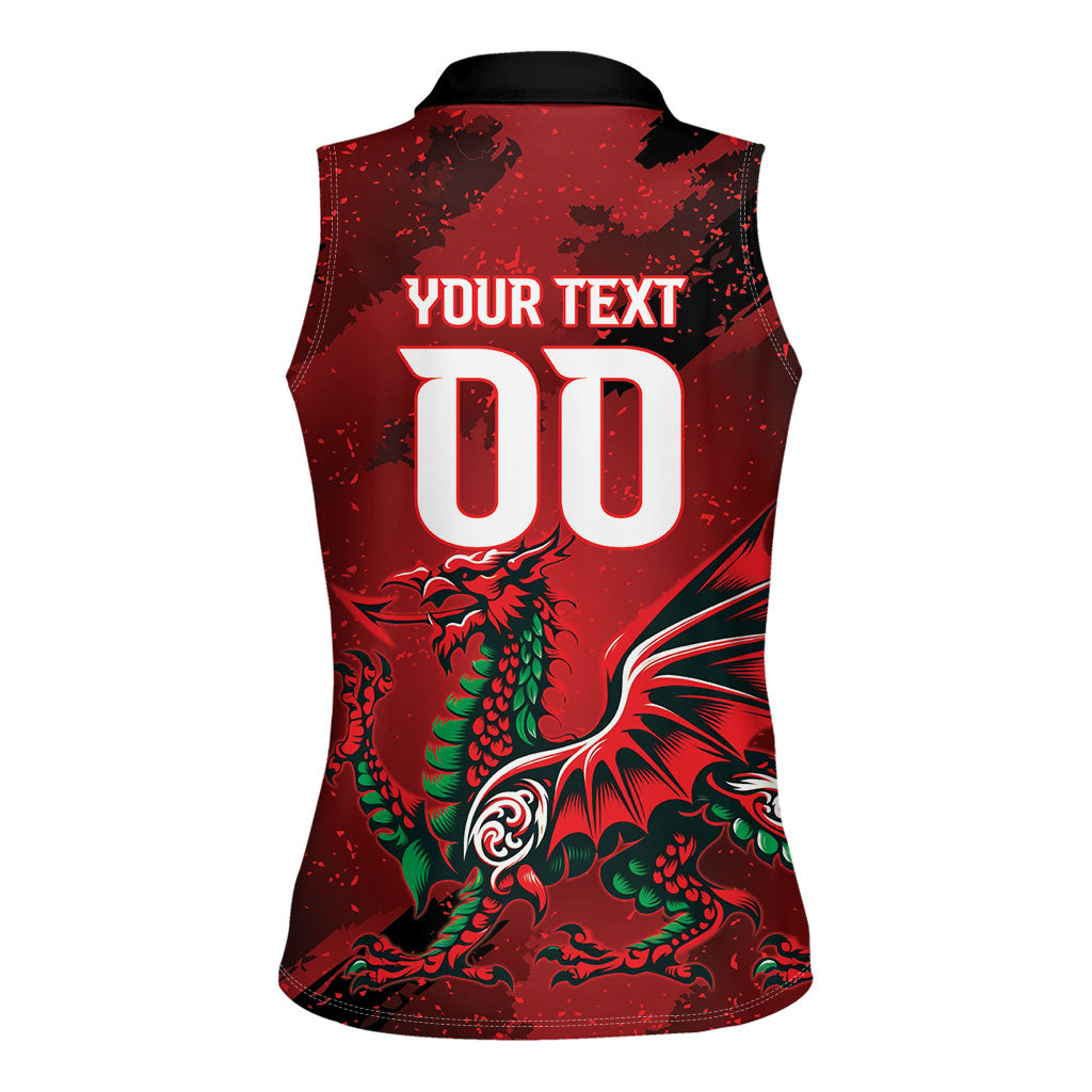 Wales Rugby National Heritage Custom Women Sleeveless Polo Shirt Red Dragon Inspired Edition