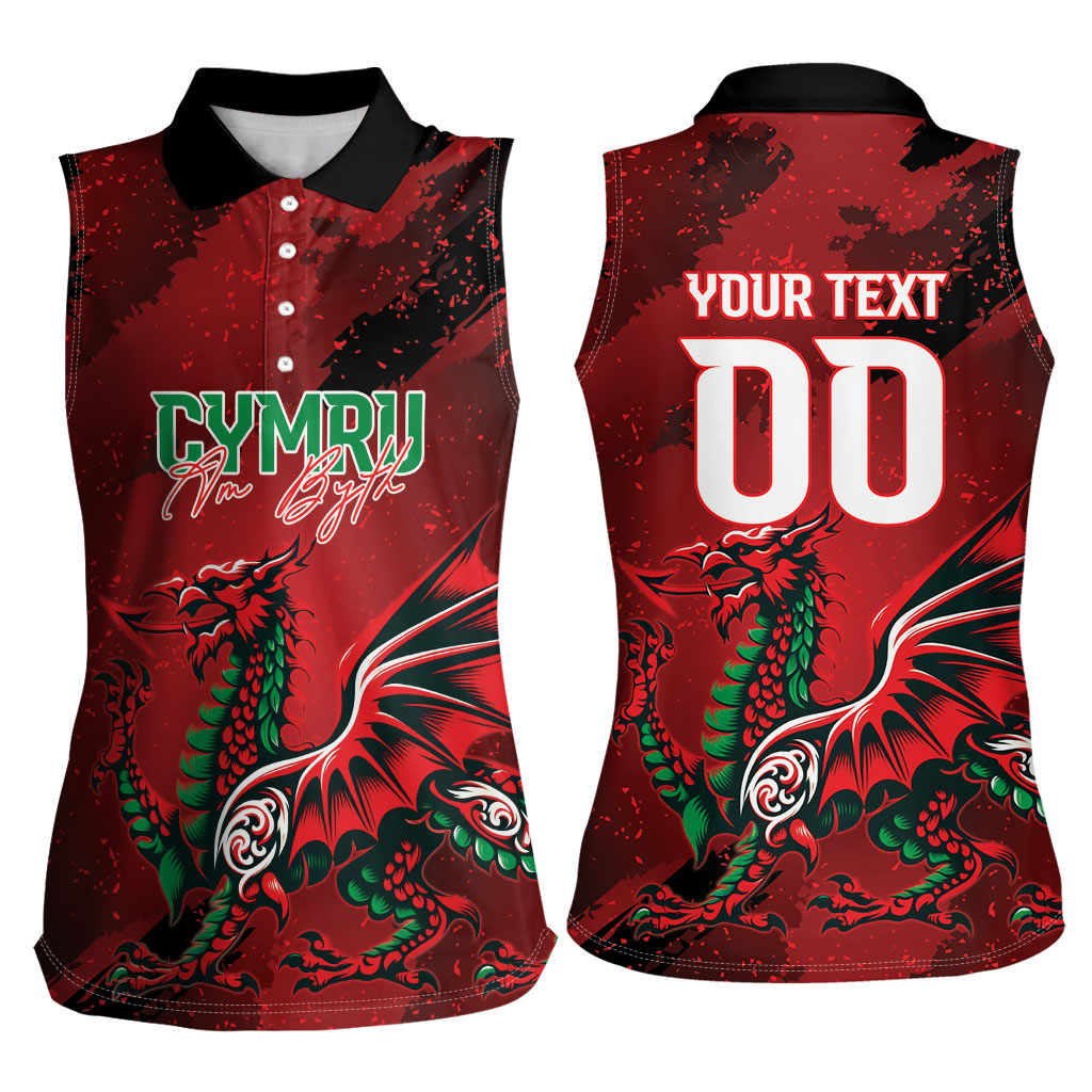 Wales Rugby National Heritage Custom Women Sleeveless Polo Shirt Red Dragon Inspired Edition