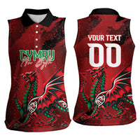 Wales Rugby National Heritage Custom Women Sleeveless Polo Shirt Red Dragon Inspired Edition