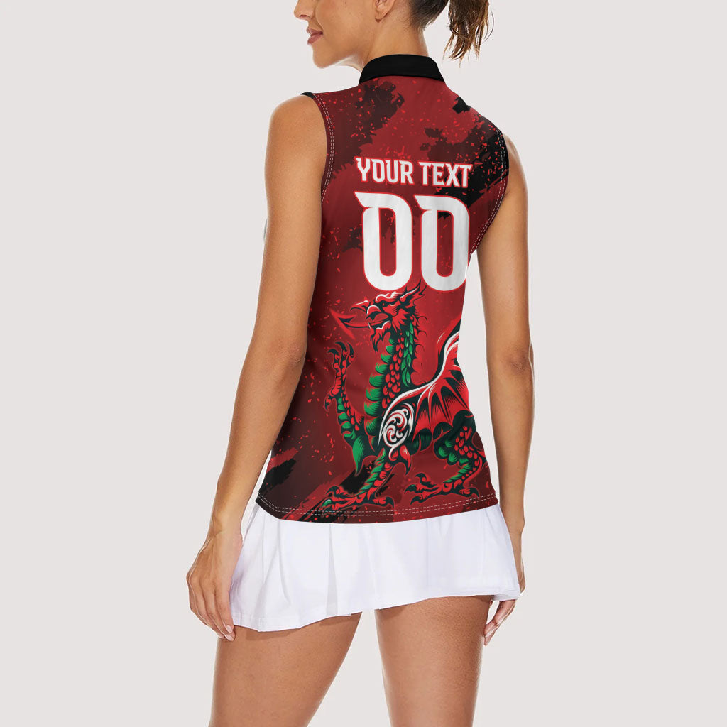 Wales Rugby National Heritage Custom Women Sleeveless Polo Shirt Red Dragon Inspired Edition