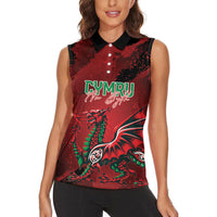 Wales Rugby National Heritage Custom Women Sleeveless Polo Shirt Red Dragon Inspired Edition