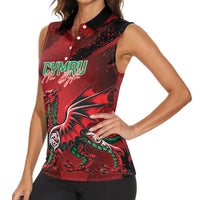 Wales Rugby National Heritage Custom Women Sleeveless Polo Shirt Red Dragon Inspired Edition
