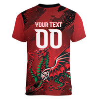Wales Rugby National Heritage Custom Women V-Neck T-Shirt Red Dragon Inspired Edition