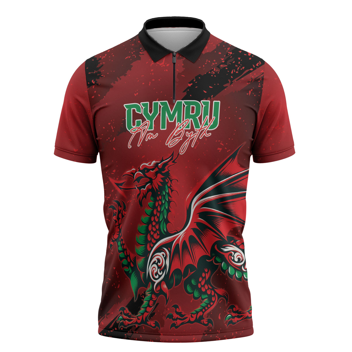 Wales Rugby National Heritage Custom Zipper Polo Shirt Red Dragon Inspired Edition