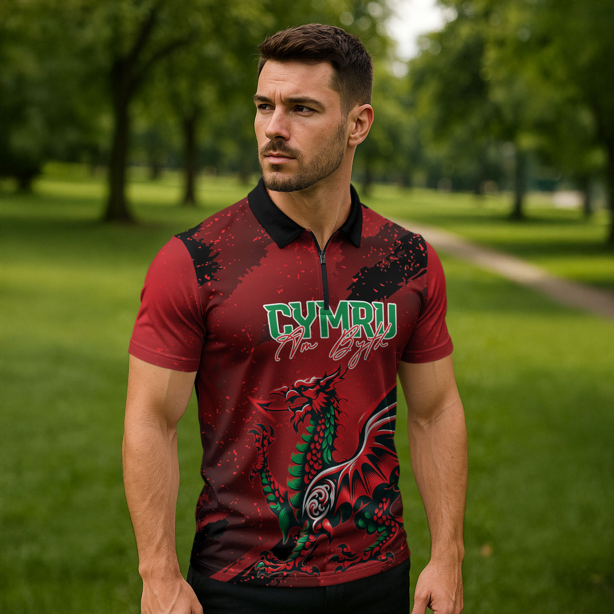 Wales Rugby National Heritage Custom Zipper Polo Shirt Red Dragon Inspired Edition