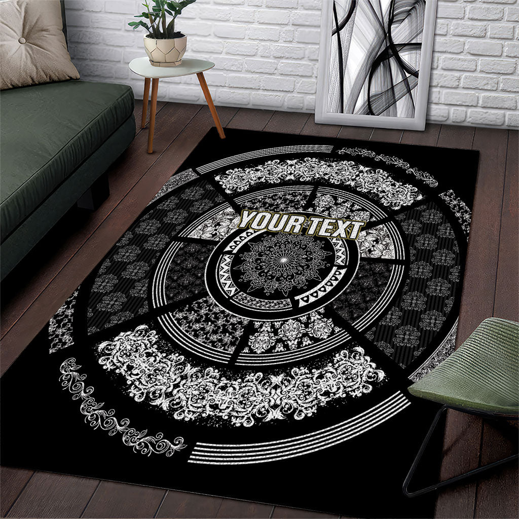 Italy Rugby Concept Custom Area Rug Black and White Mandala Inspired