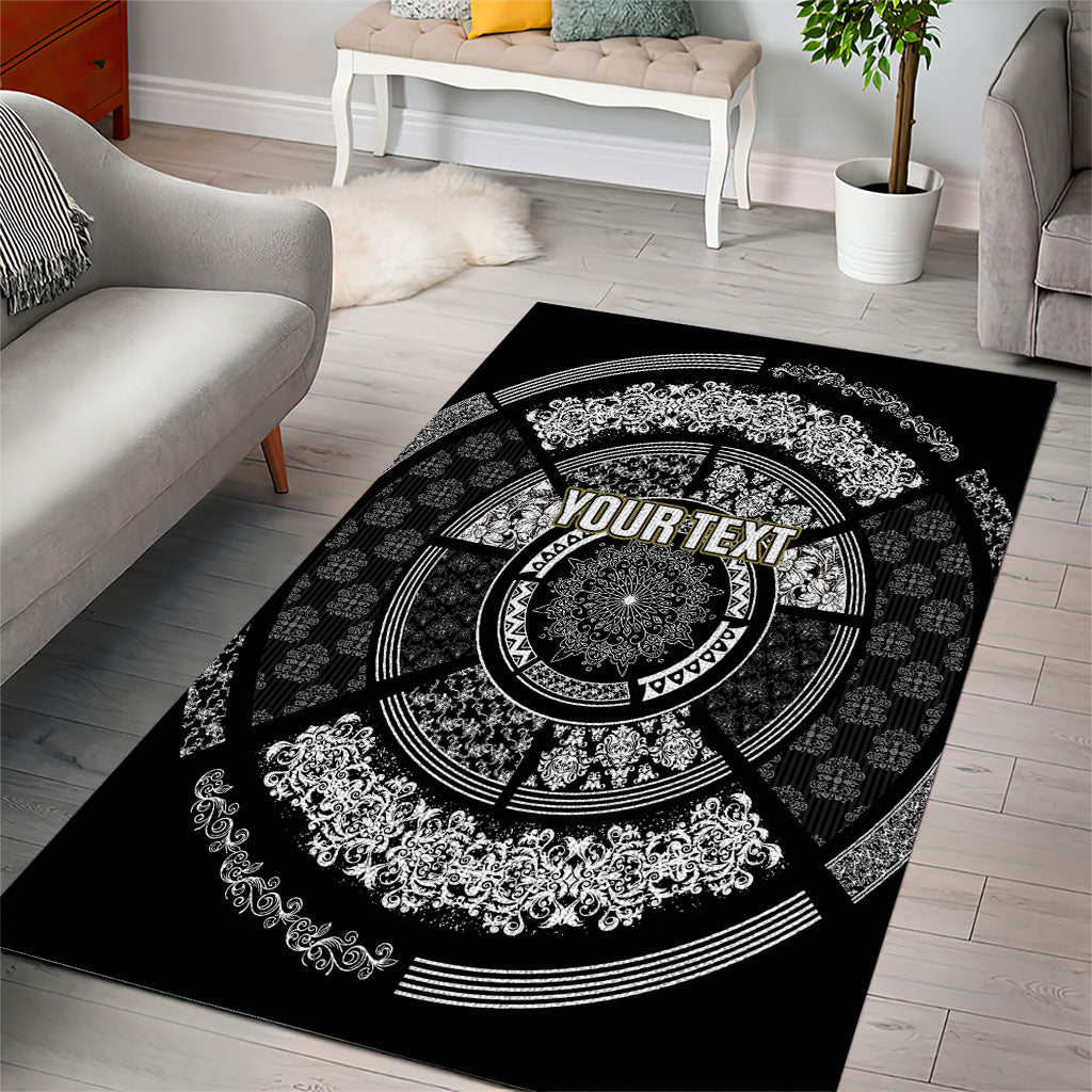 Italy Rugby Concept Custom Area Rug Black and White Mandala Inspired