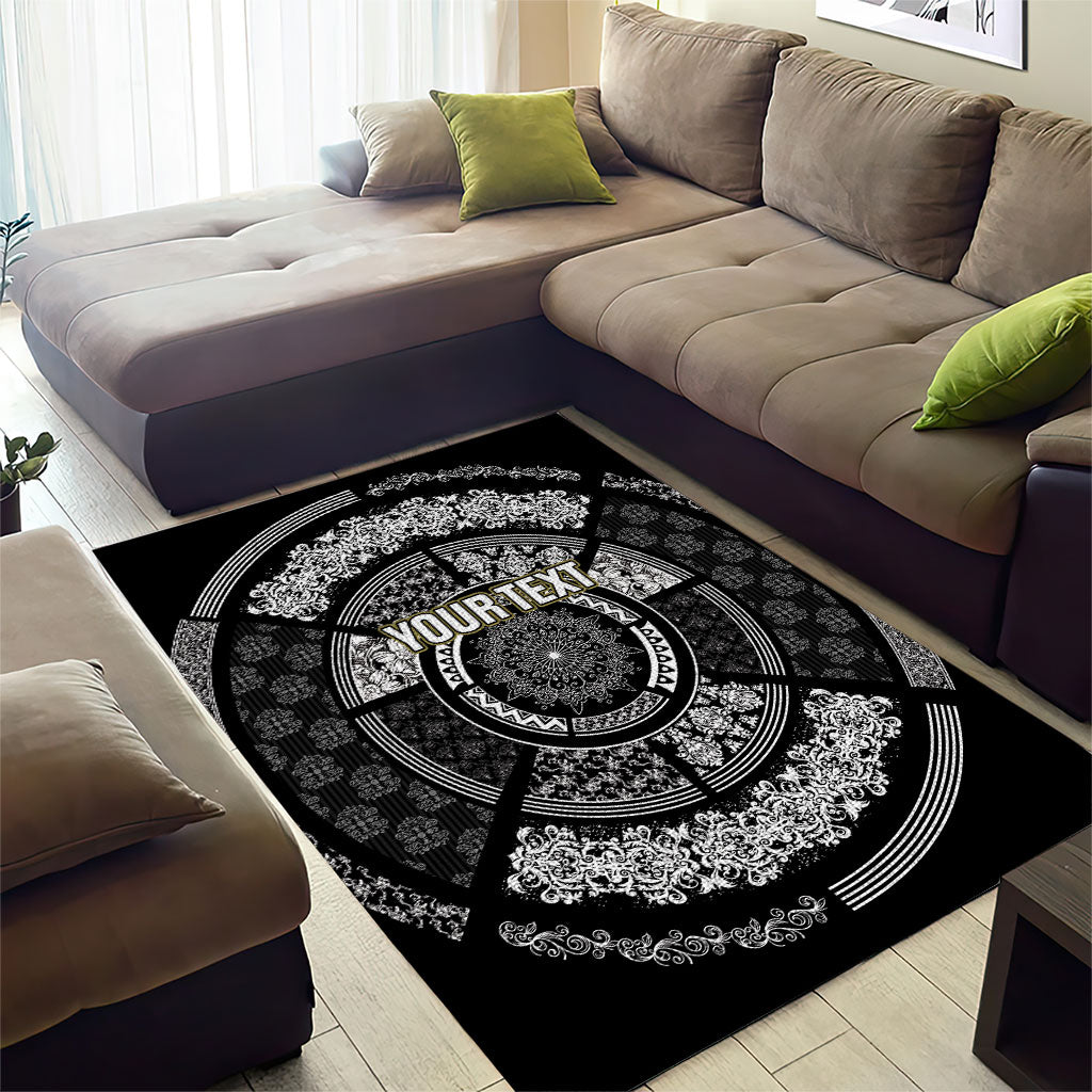 Italy Rugby Concept Custom Area Rug Black and White Mandala Inspired