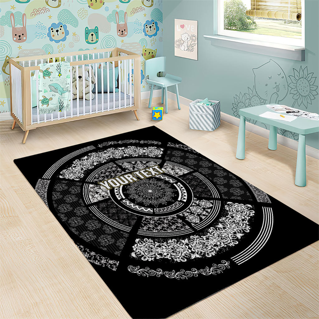 Italy Rugby Concept Custom Area Rug Black and White Mandala Inspired