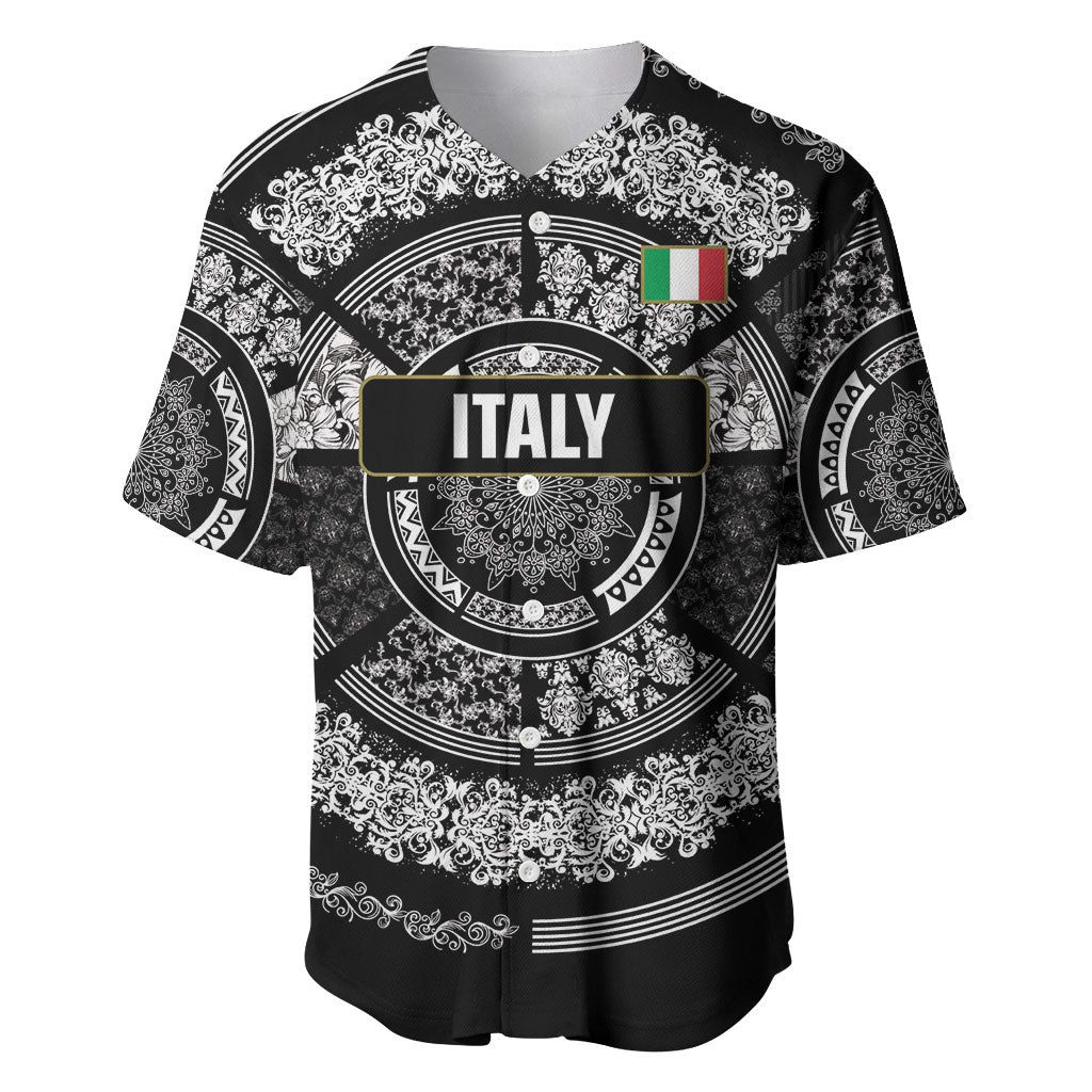 Italy Rugby Concept Custom Baseball Jersey Black and White Mandala Inspired