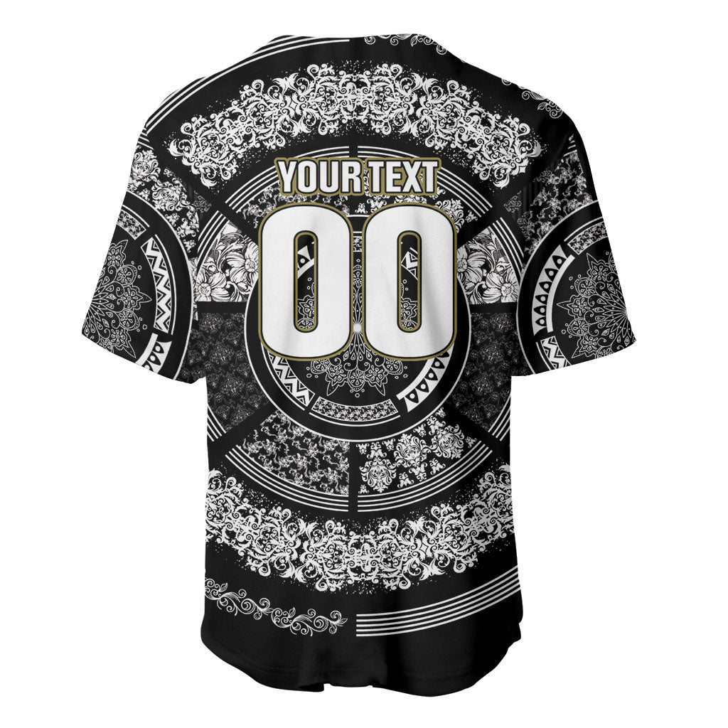 Italy Rugby Concept Custom Baseball Jersey Black and White Mandala Inspired