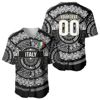Italy Rugby Concept Custom Baseball Jersey Black and White Mandala Inspired