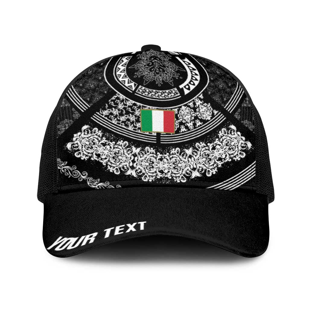 Italy Rugby Concept Personalized Baseball Net Cap Black and White Mandala Inspired