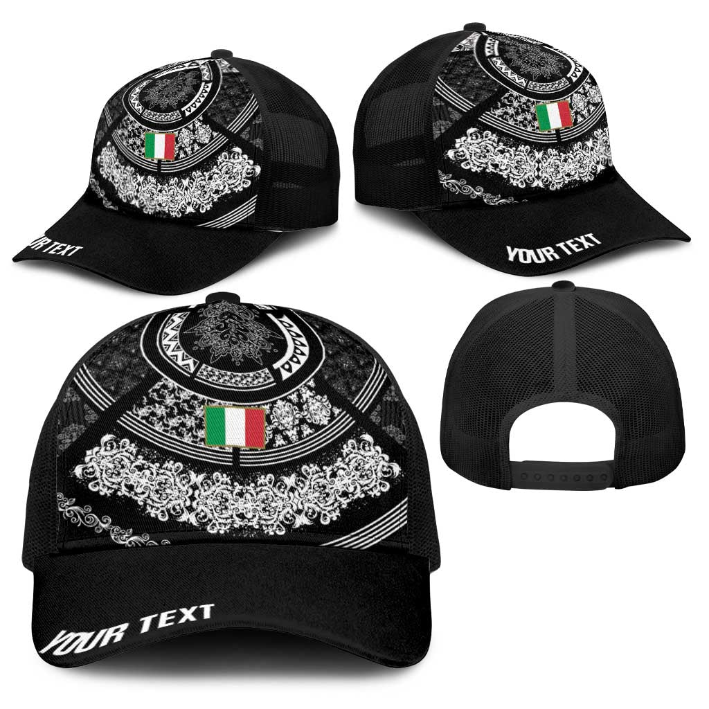 Italy Rugby Concept Personalized Baseball Net Cap Black and White Mandala Inspired