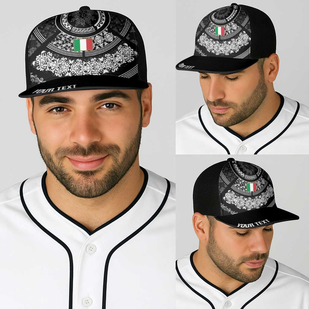Italy Rugby Concept Personalized Baseball Net Cap Black and White Mandala Inspired
