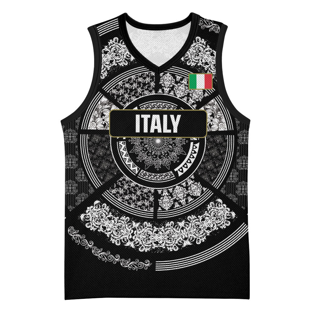 Italy Rugby Concept Custom Basketball Jersey Black and White Mandala Inspired