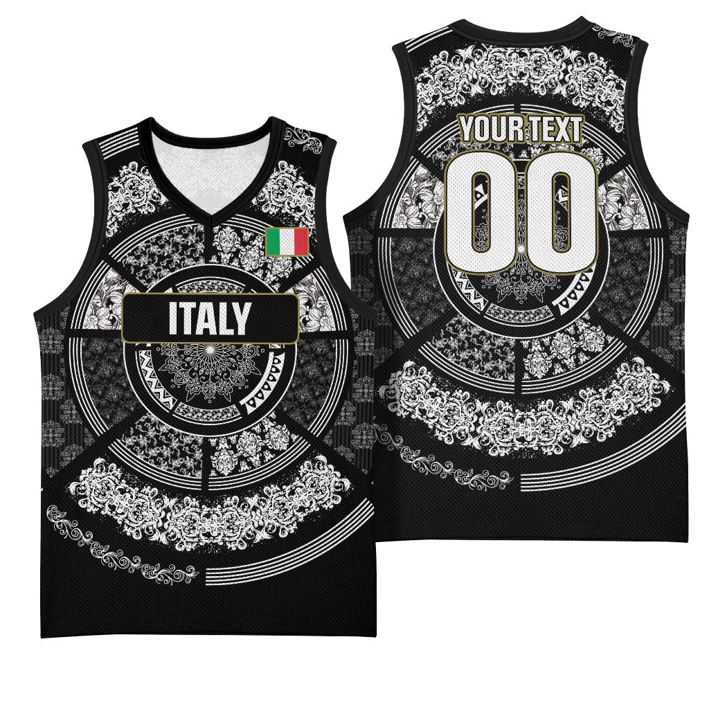 Italy Rugby Concept Custom Basketball Jersey Black and White Mandala Inspired