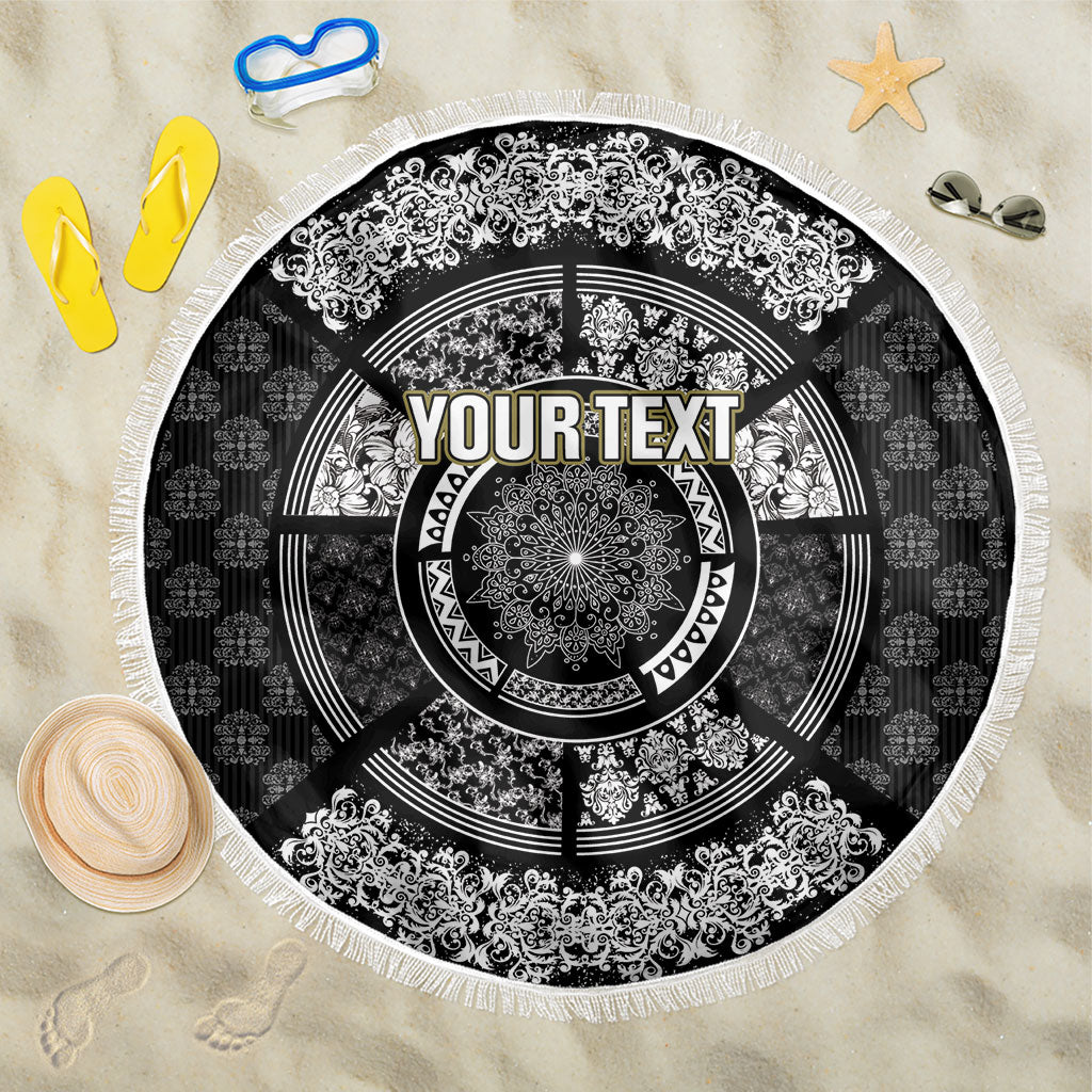Italy Rugby Concept Custom Beach Blanket Black and White Mandala Inspired