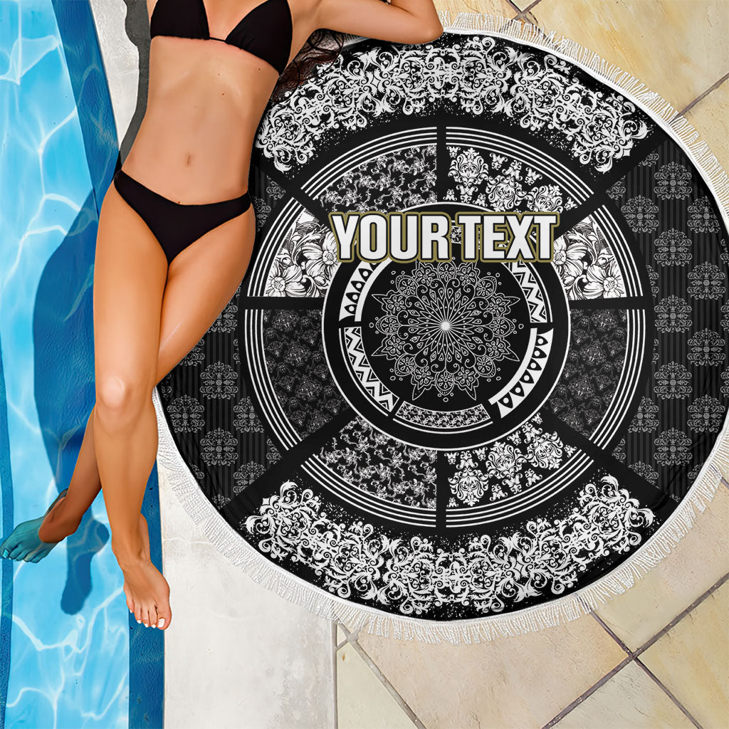 Italy Rugby Concept Custom Beach Blanket Black and White Mandala Inspired