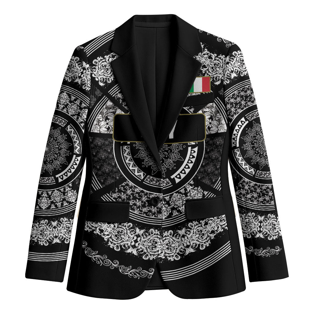 Italy Rugby Concept Custom Blazer Black and White Mandala Inspired