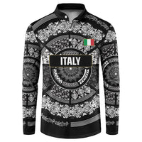 Italy Rugby Concept Custom Button Sweatshirt Black and White Mandala Inspired