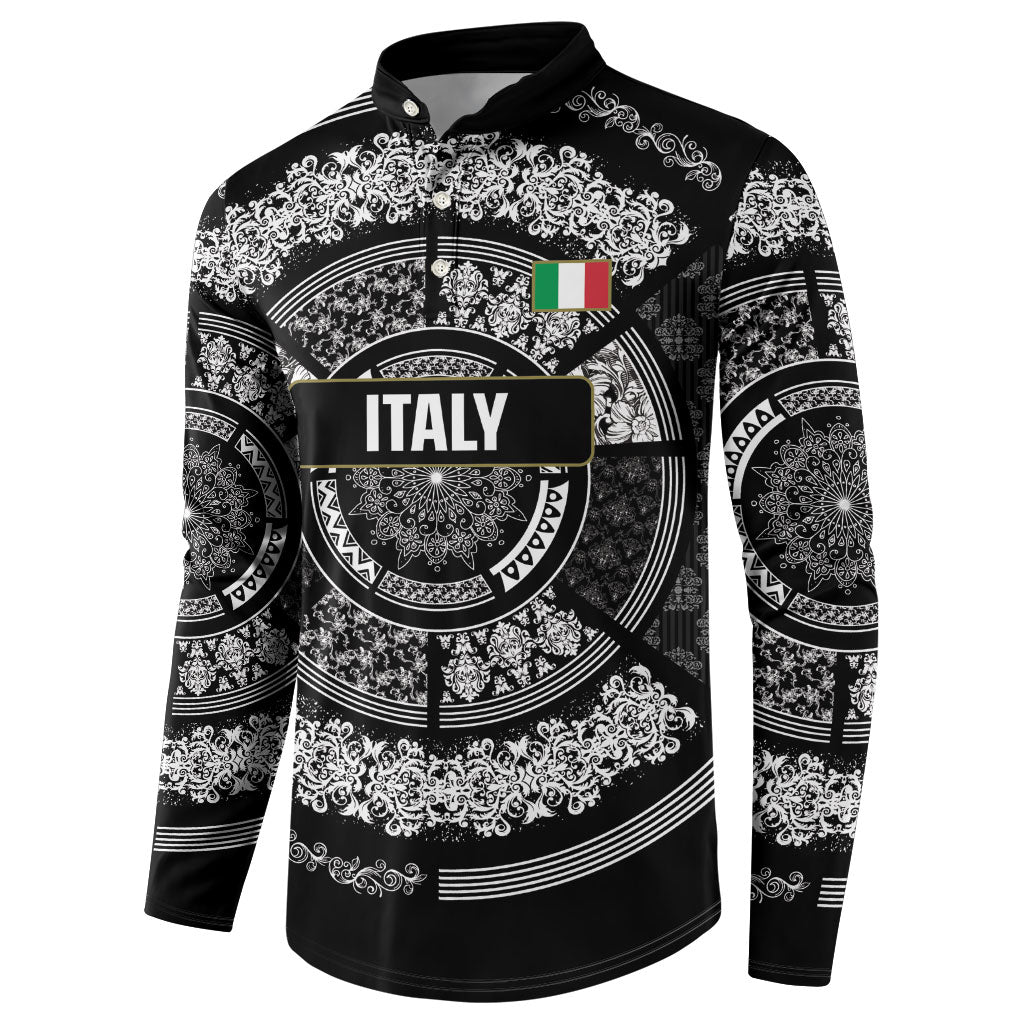 Italy Rugby Concept Custom Button Sweatshirt Black and White Mandala Inspired