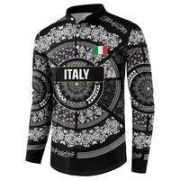Italy Rugby Concept Custom Button Sweatshirt Black and White Mandala Inspired