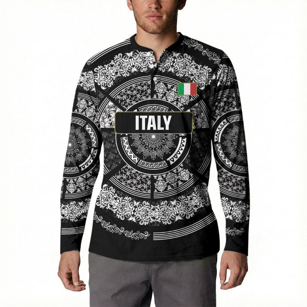 Italy Rugby Concept Custom Button Sweatshirt Black and White Mandala Inspired
