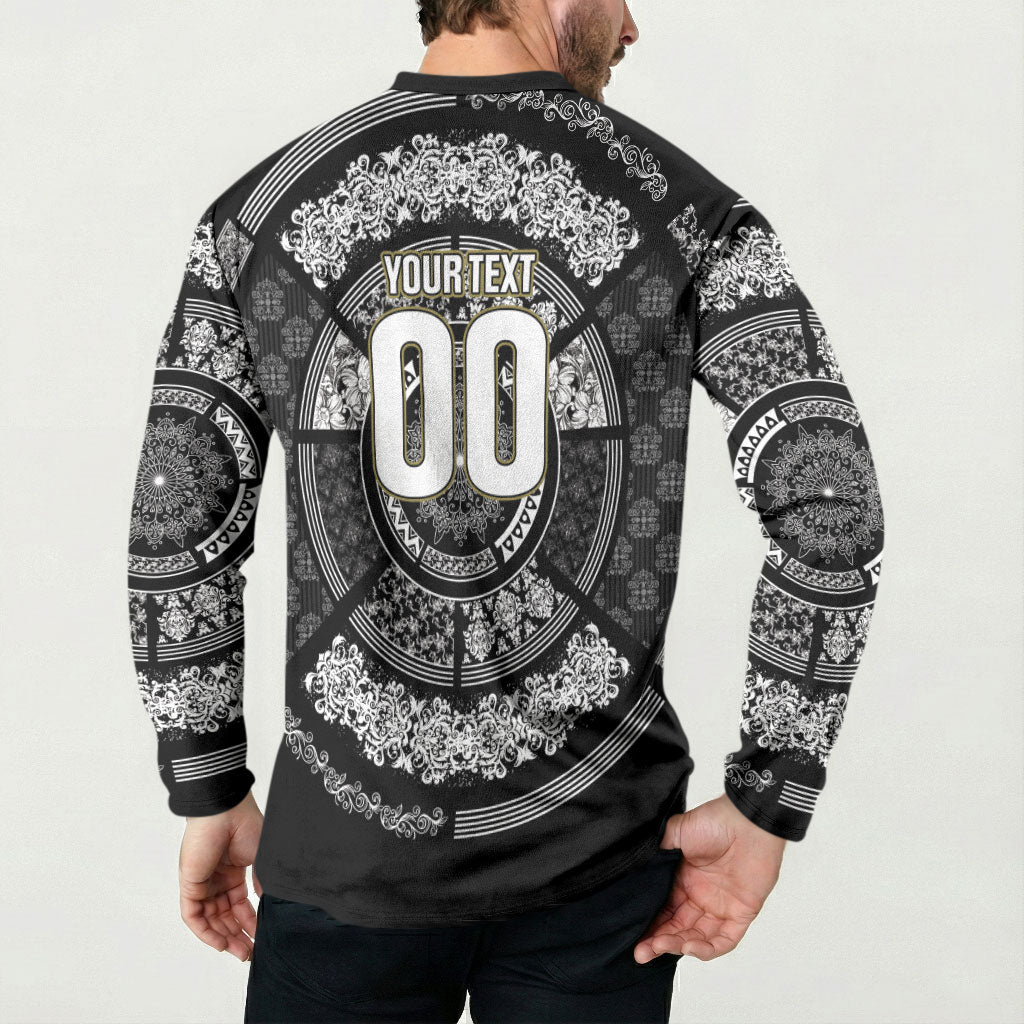 Italy Rugby Concept Custom Button Sweatshirt Black and White Mandala Inspired