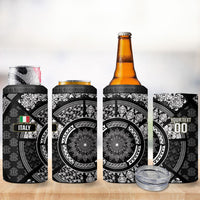 Italy Rugby Concept Custom 4 in 1 Can Cooler Tumbler Black and White Mandala Inspired