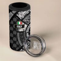 Italy Rugby Concept Custom 4 in 1 Can Cooler Tumbler Black and White Mandala Inspired