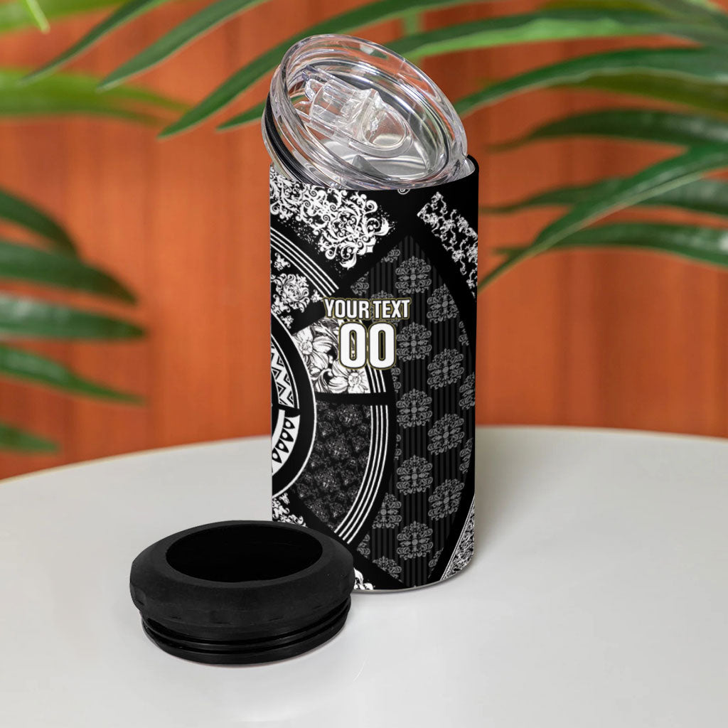 Italy Rugby Concept Custom 4 in 1 Can Cooler Tumbler Black and White Mandala Inspired