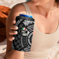 Italy Rugby Concept Custom 4 in 1 Can Cooler Tumbler Black and White Mandala Inspired