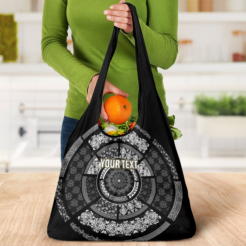 Italy Rugby Concept Custom Grocery Bag Black and White Mandala Inspired